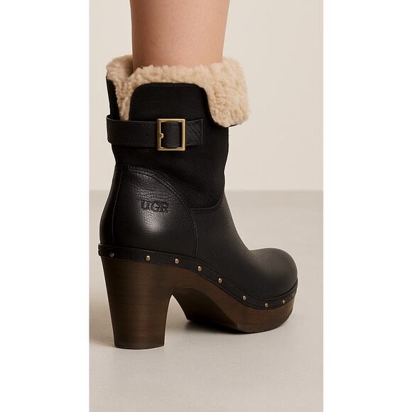UGG Australia Heeled Shearling Clog Boots - Size 10 - Picture 1 of 9